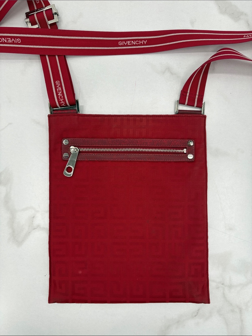 Givenchy Red Jacquard Slim Crossbody with Logo Webbed Strap - Picture 2 of 12